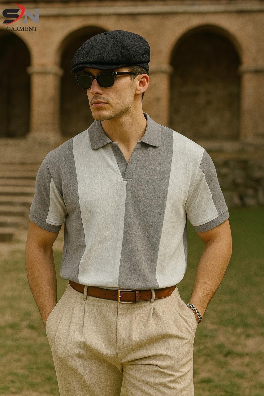 Grey White Panel Polo T-Shirt For Mens & Boys