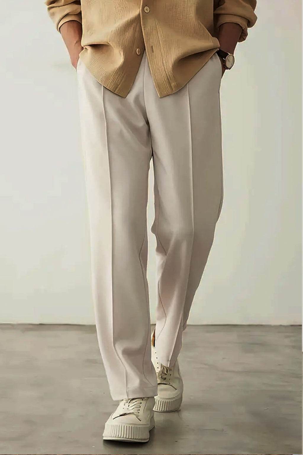 Relaxed Fit Platted Trouser - Cream Beige