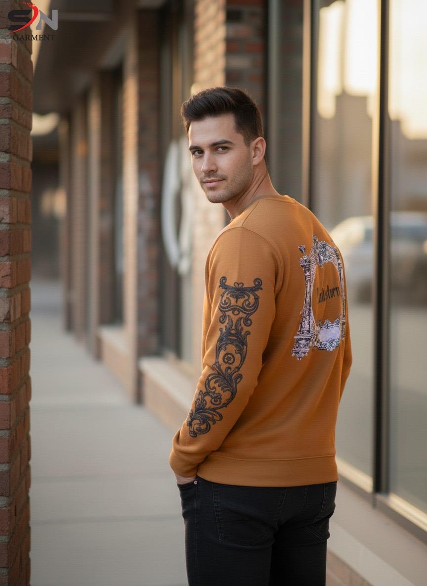 Embossed Printed Cotton Fleece Sweatshirt – Winter Collection 2025