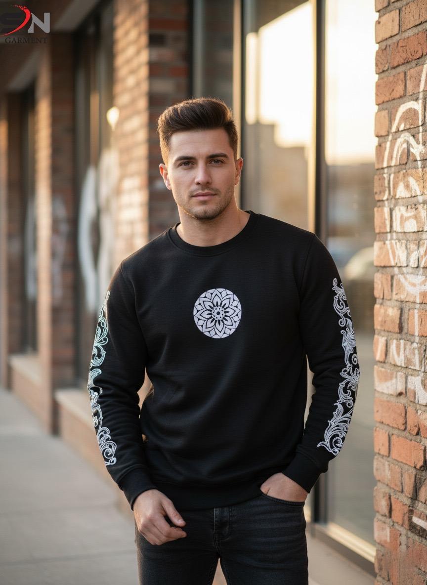  Embossed Printed Cotton Fleece Sweatshirt – Winter Collection 2025