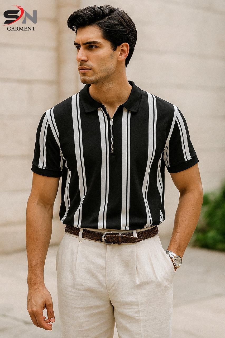 Printed Zipped Polo Tshirt